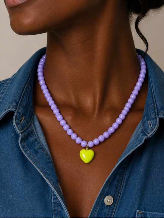 Anthropologie Jewelry - New! Colorful Preppy Beaded Heart Dopamine Necklace NWOT